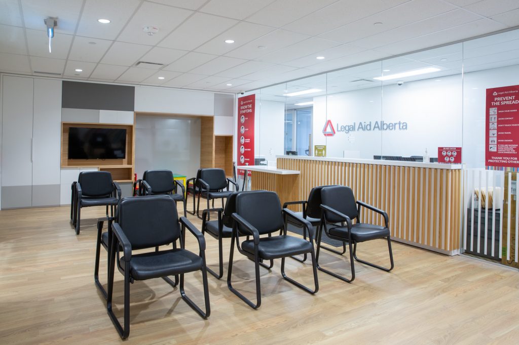 Reception and waiting room at Legal Aid Alberta's Calgary office.