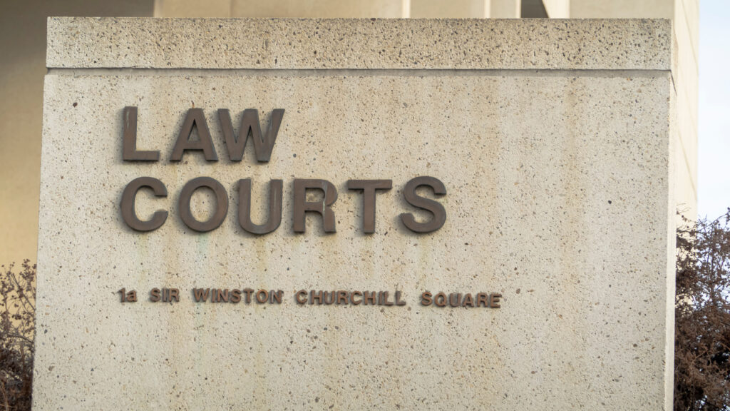 Close up of Law Courts sign in Edmonton
