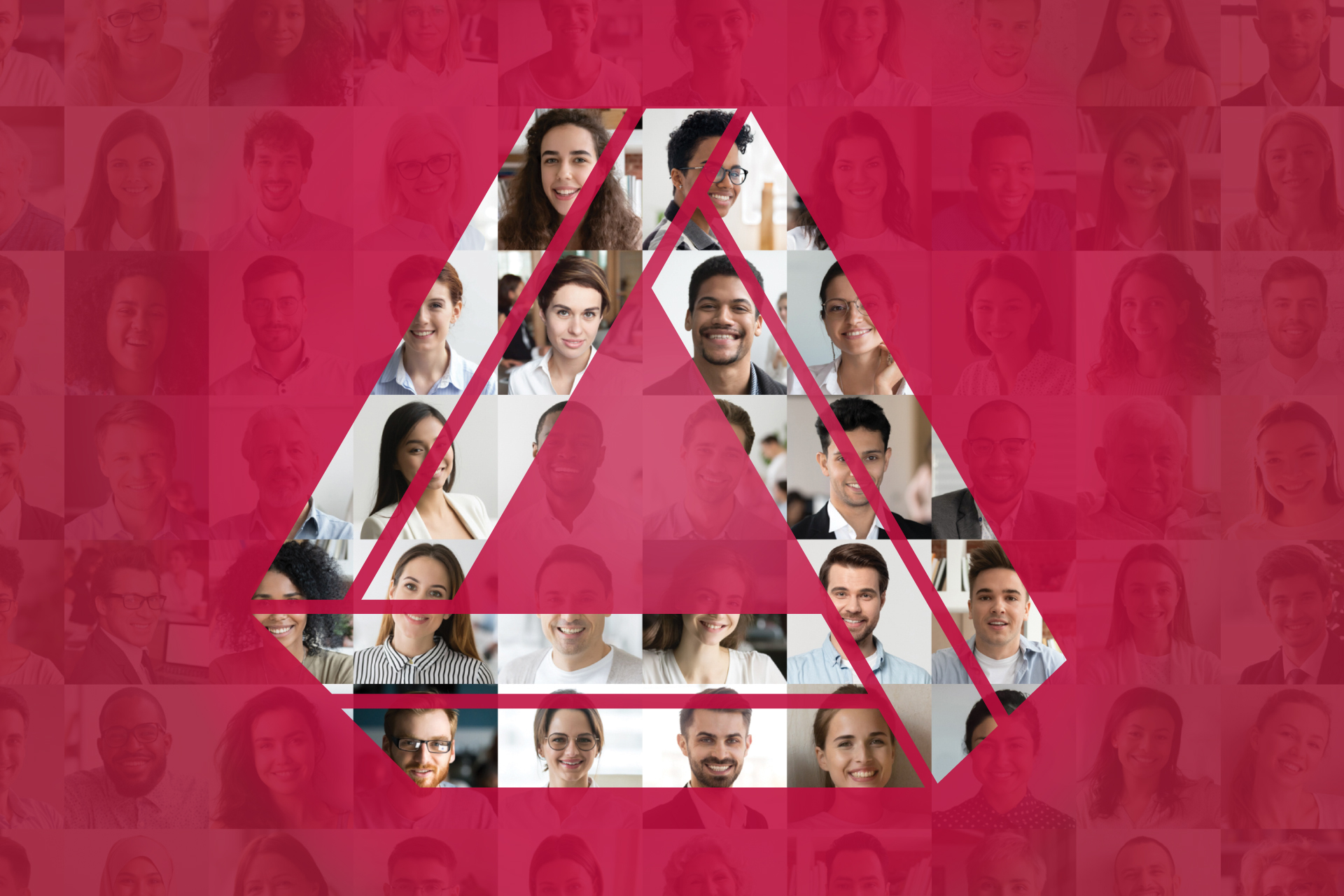 Legal Aid Alberta triangle logo with a mosaic of people in the background